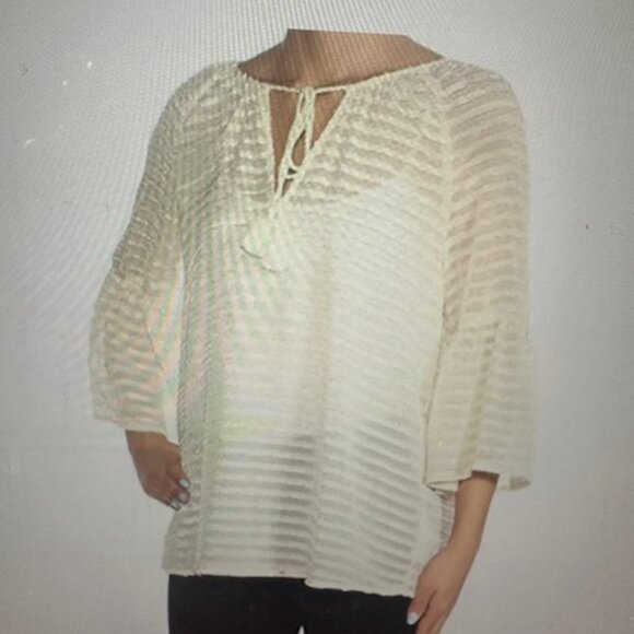 KENSIE Womens‎ Ivory Textured Striped Bell Sleeve NWT - Picture 1 of 5